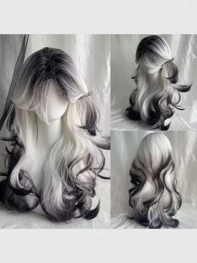 Black And White Heat-Resistant Synthetic Wig