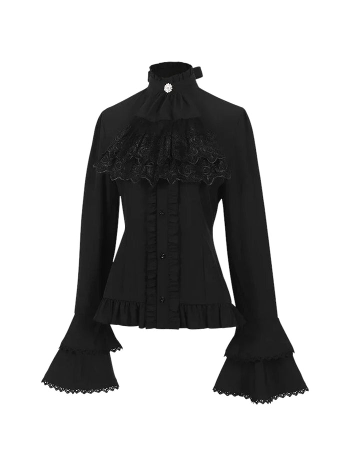 High-Necked Lace Ruffle Blouse