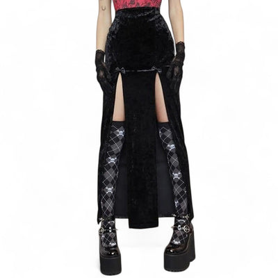 Velvet Bow Slit Maxi Skirt