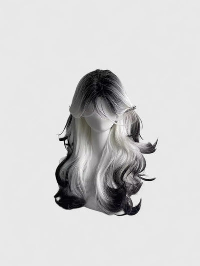 Black And White Heat-Resistant Synthetic Wig