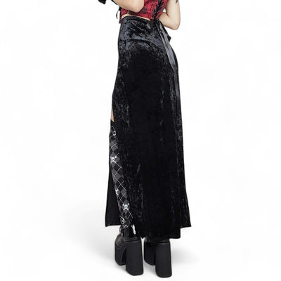 Velvet Bow Slit Maxi Skirt