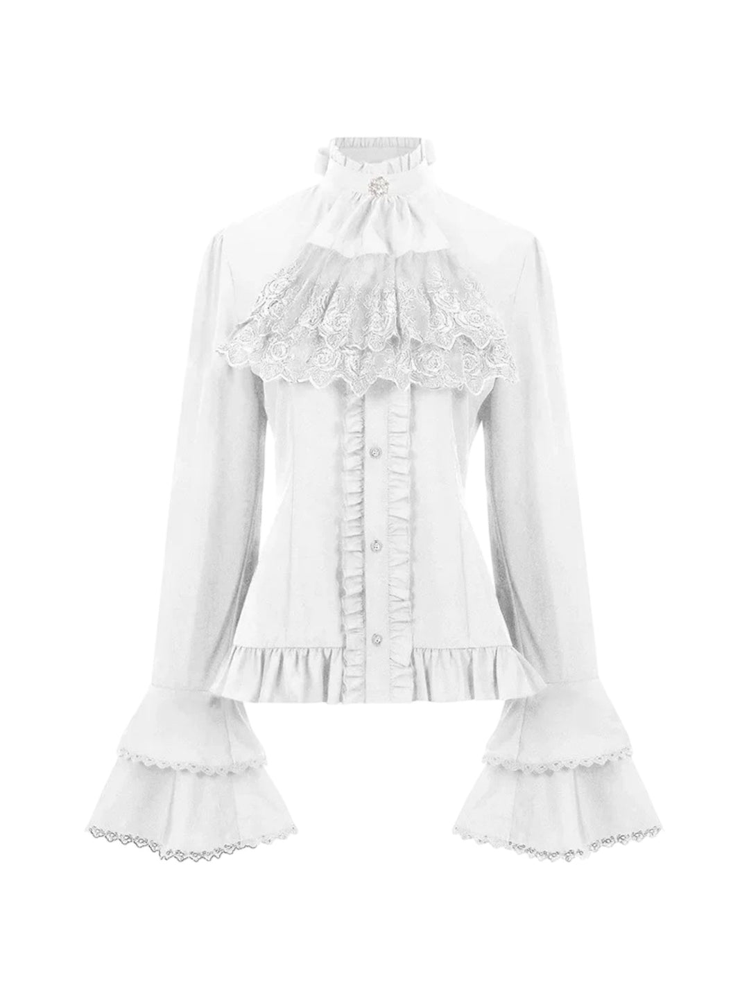 High-Necked Lace Ruffle Blouse