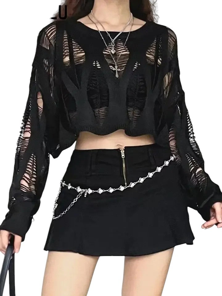 Goth Lace Knit Crop Top