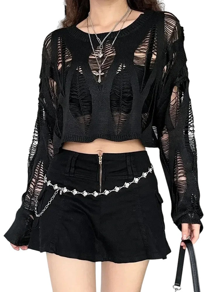 Goth Lace Knit Crop Top
