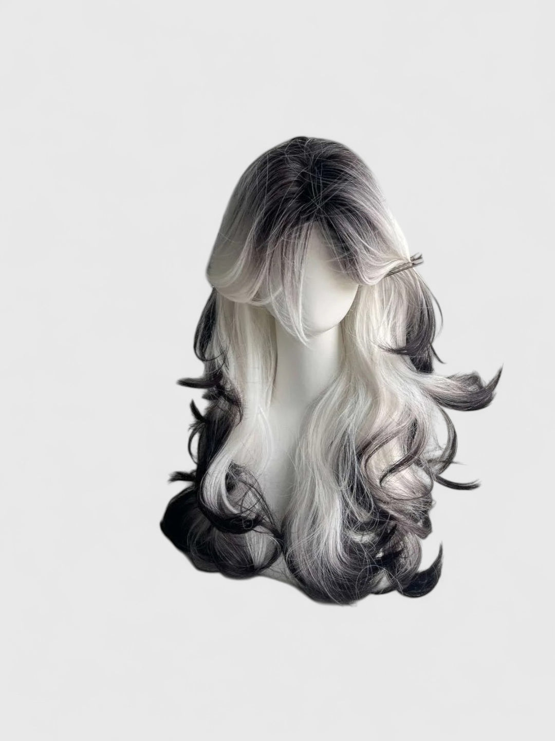 Black And White Heat-Resistant Synthetic Wig