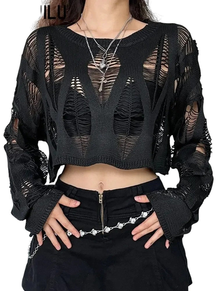 Goth Lace Knit Crop Top