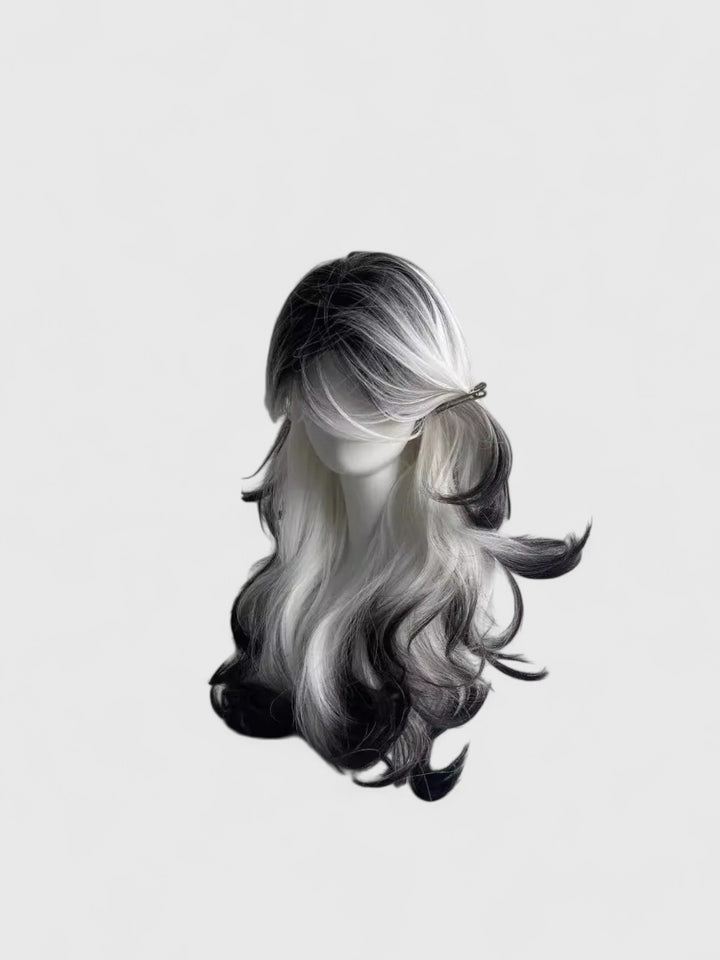 Black And White Heat-Resistant Synthetic Wig