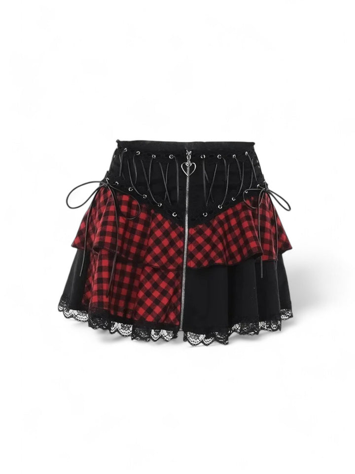 Red Plaid Ruffle Skirt