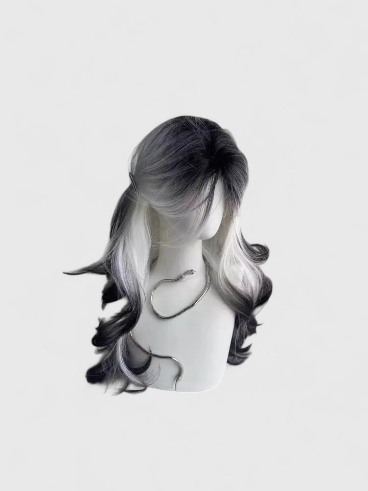 Black And White Heat-Resistant Synthetic Wig