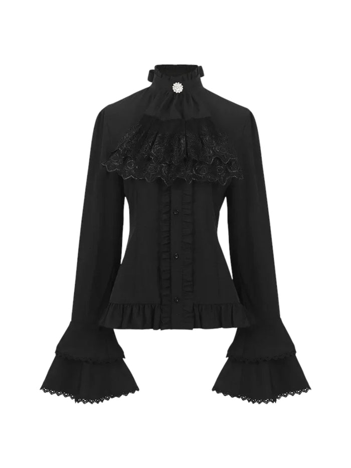 High-Necked Lace Ruffle Blouse