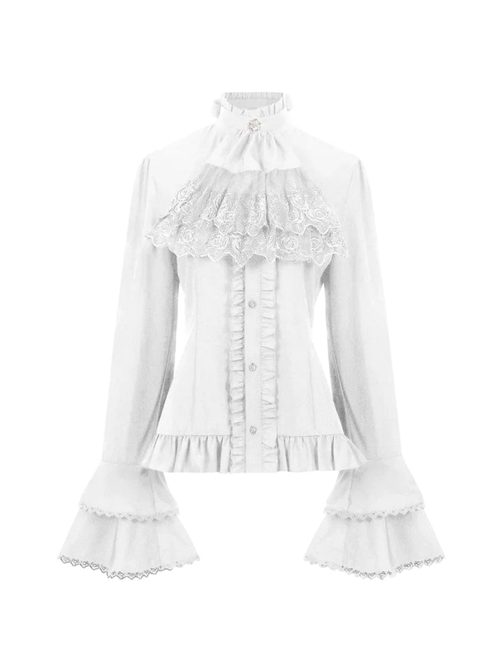 High-Necked Lace Ruffle Blouse