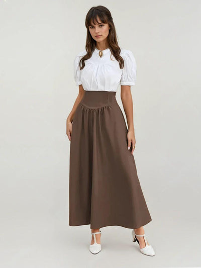 Brown Vintage High Waist Swing Maxi Skirt