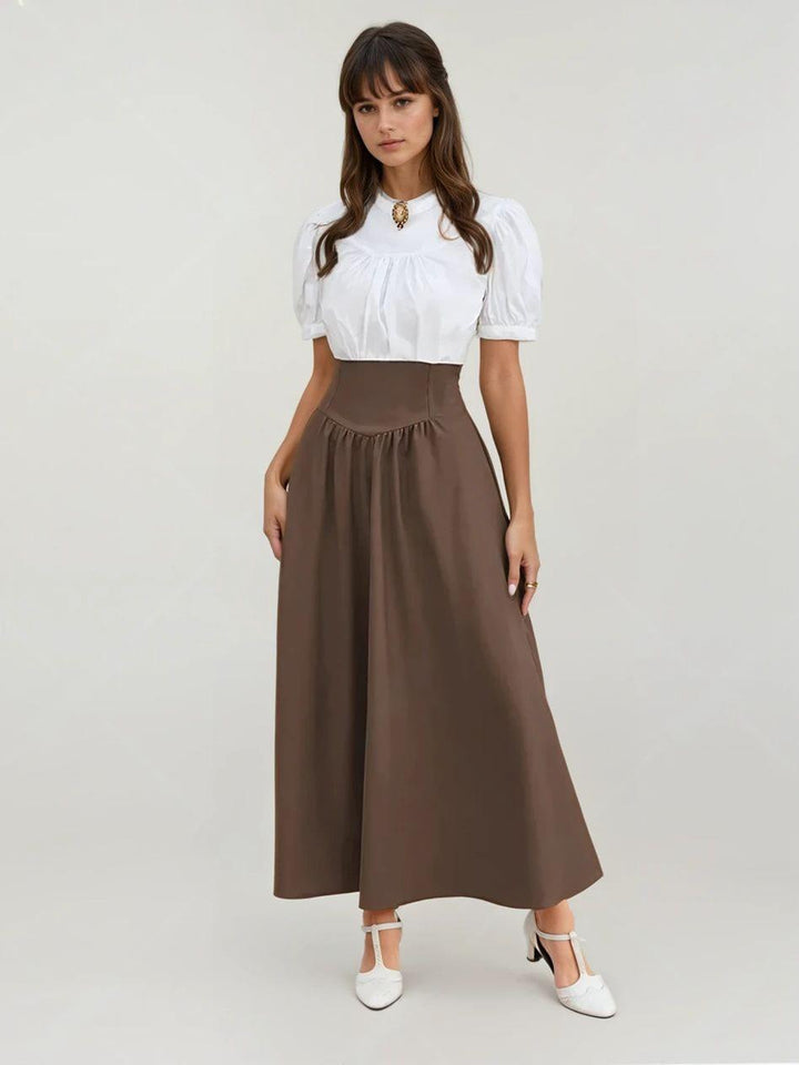 Brown Vintage High Waist Swing Maxi Skirt