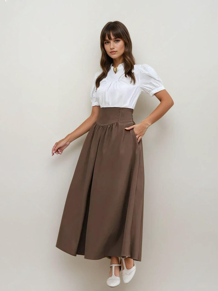 Brown Vintage High Waist Swing Maxi Skirt