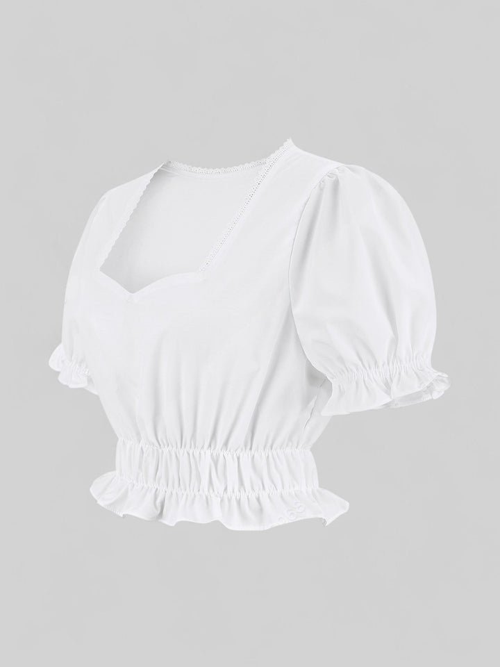 White Puff Sleeve Crop Top – 3 Neckline Variations