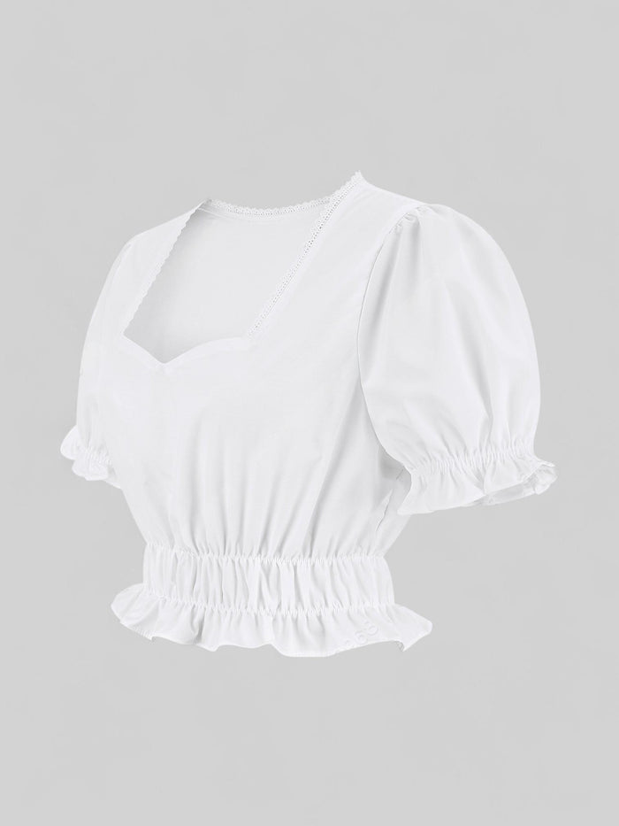 White Puff Sleeve Crop Top – 3 Neckline Variations